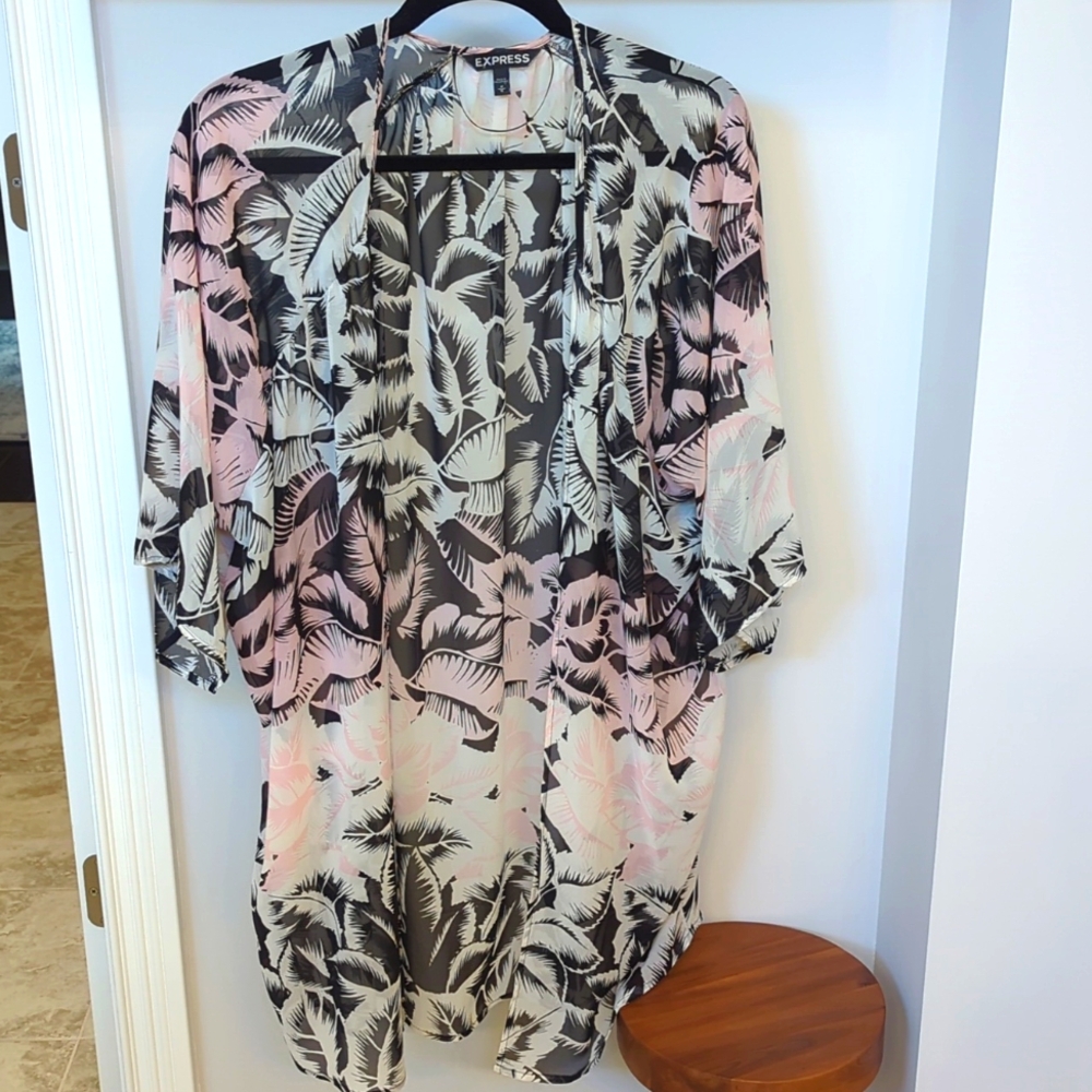 Express Palm Leaf Swim Coverup - Black, Pink, Cream